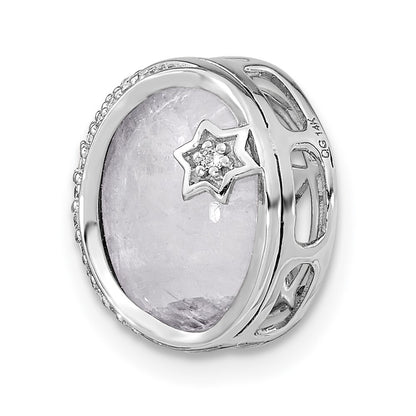14k White Gold Diamond and Moonstone Moon & Star Chain Slide Pendant for Women