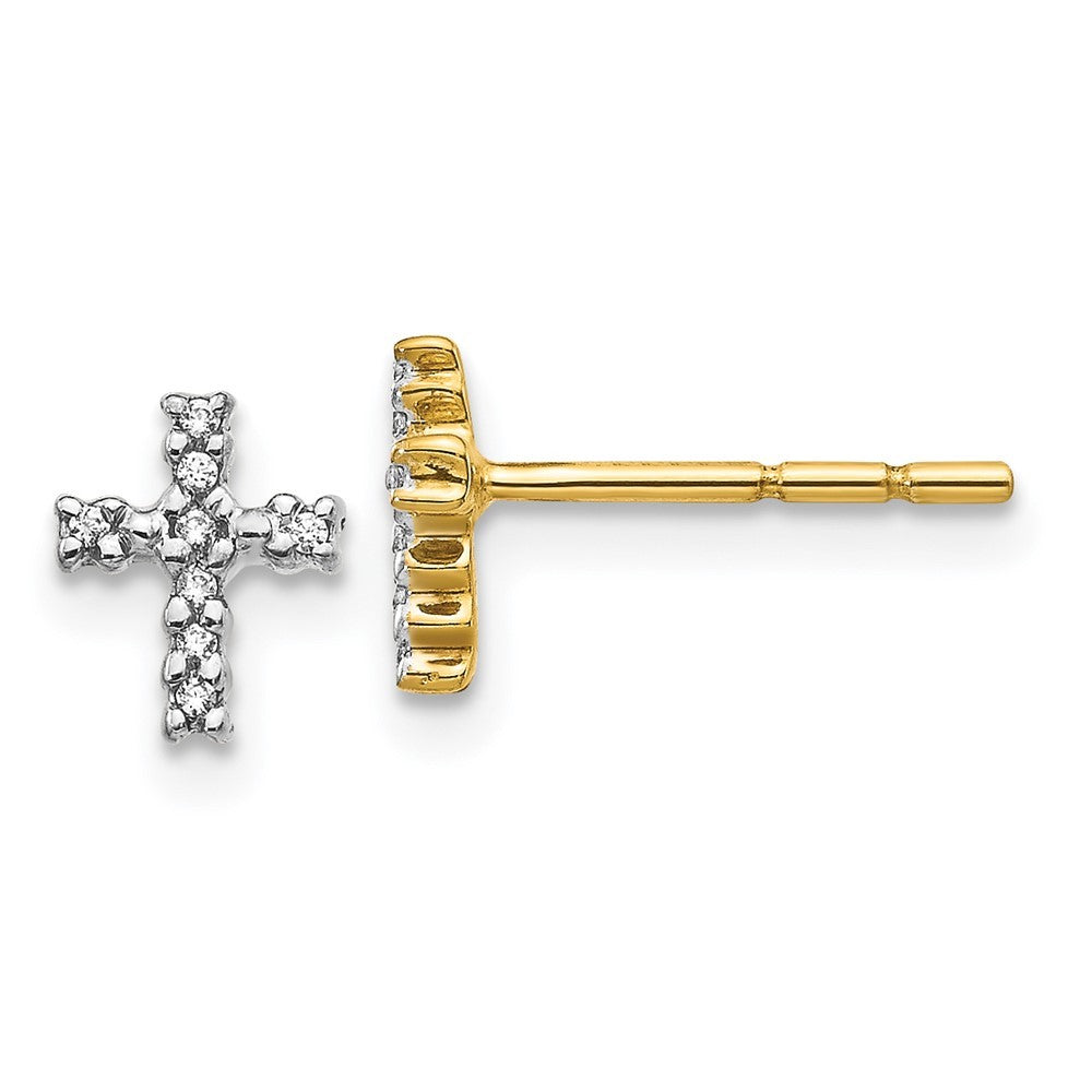 14k Yellow Gold w/Rhodium Diamond Cross Earrings