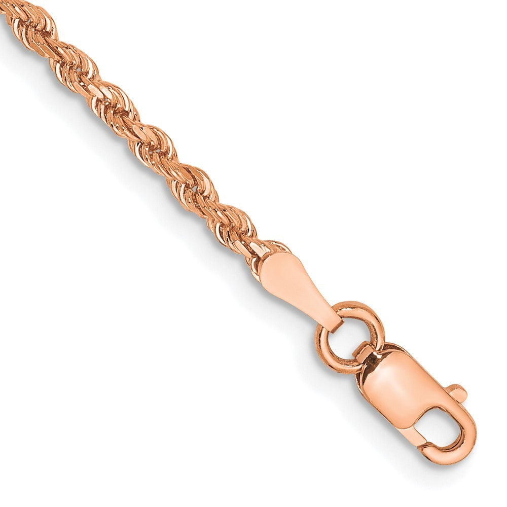 14K Rose Gold 7 inch 2mm Diamond-cut Rope Chain Bracelet