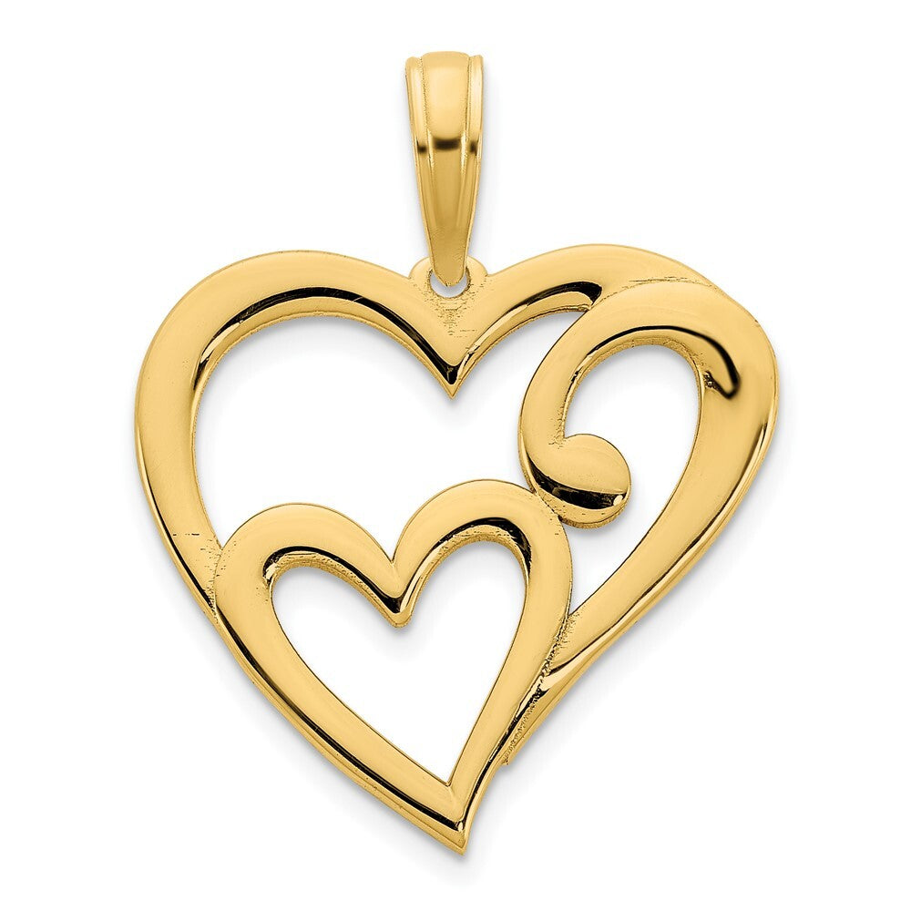 14k Yellow Gold Heart in Heart Pendant for Women