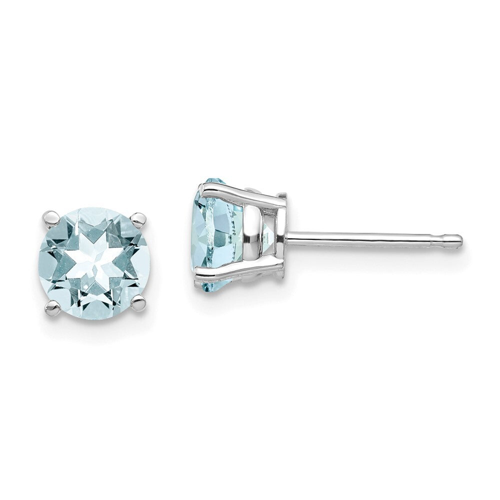 14k White Gold Aquamarine Stud Earrings Gift for Women