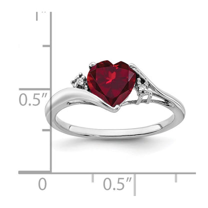 14k White Gold Created Ruby and Diamond Heart Ring Size 7