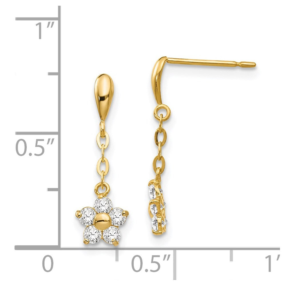 14k Yellow Gold Cubic Zirconia Children's Flower Dangle Earrings