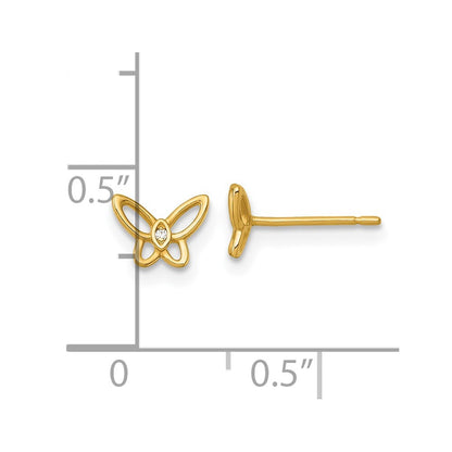 14k Yellow Gold Polished Cubic Zirconia Butterfly Stud Earrings Gift for Women