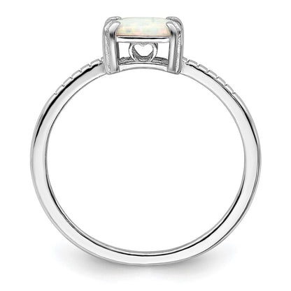 Sterling Silver Rhodium-plated Polished Square White Created Opal Ring Size 8