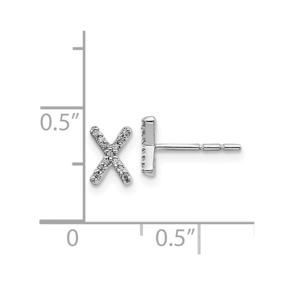 14k White Gold Diamond Initial X Stud Earrings Gift for Women