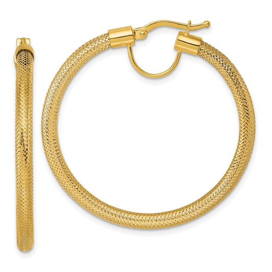 14k Yellow Gold Polished 3.3mm x 40mm Flexible Mesh Hoop Earrings