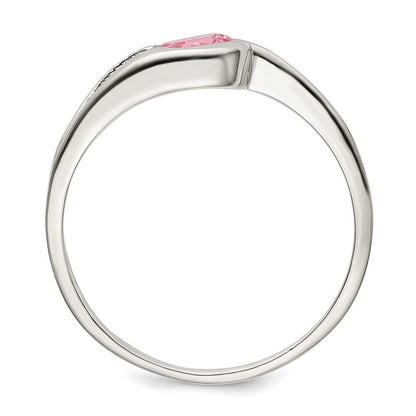 Sterling Silver Pink Round Bezel Cubic Zirconia Ring Size 6