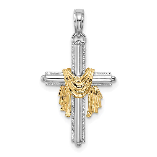 14k Two-tone Gold Cross  Drape Charm Pendant for Women