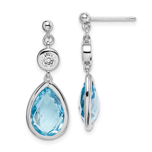 Sterling Silver Rhodium-plated White and Blue Topaz Dangle Earrings