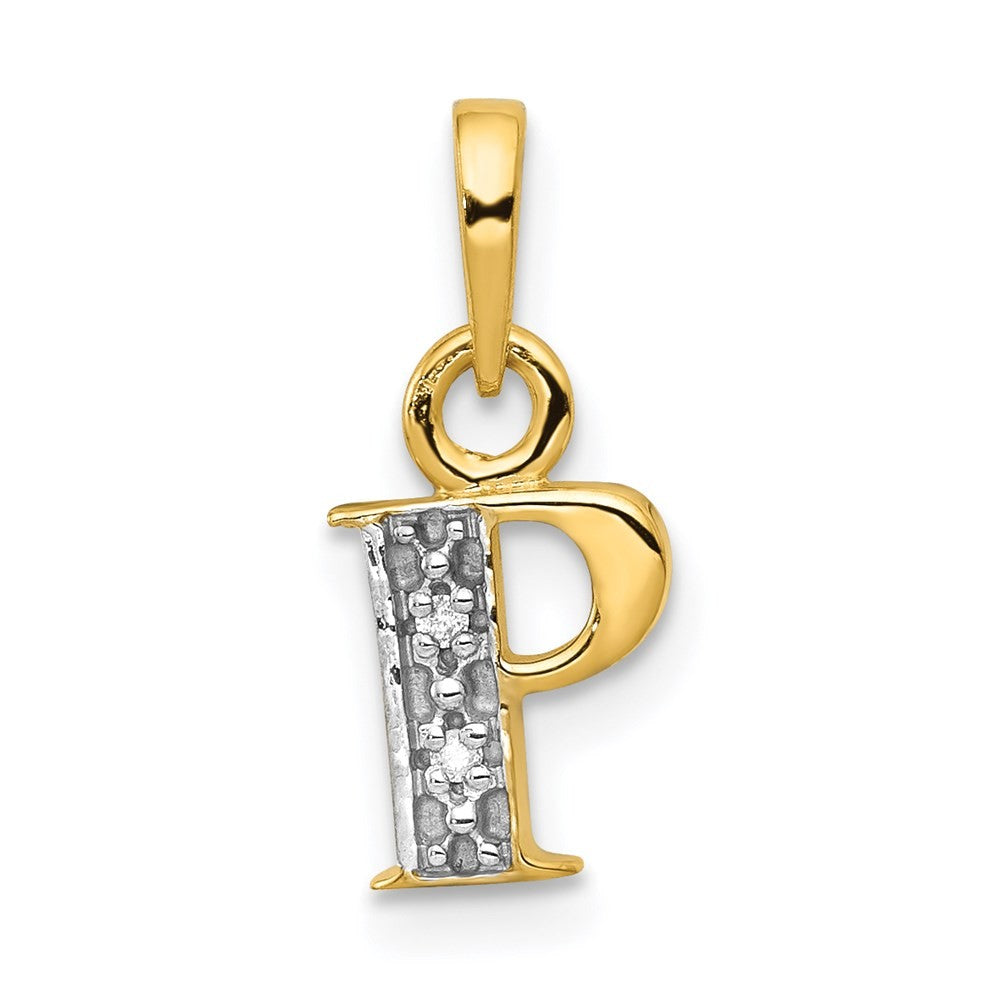 14k Yellow Gold with Rhodium Diamond Letter P Initial Pendant
