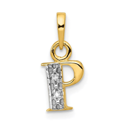 14k Yellow Gold with Rhodium Diamond Letter P Initial Pendant