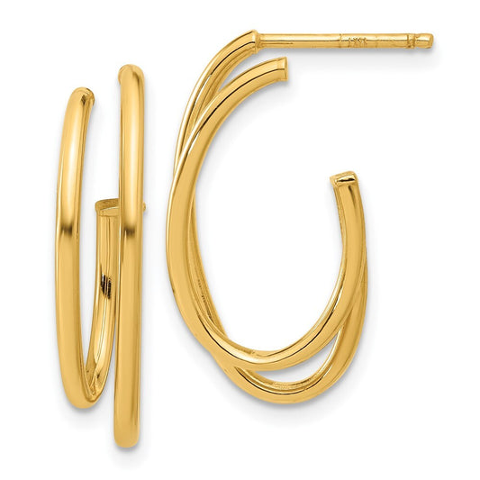 14k Yellow Gold Polished Oval /Double Strand J-Hoop Earrings Gift for Women