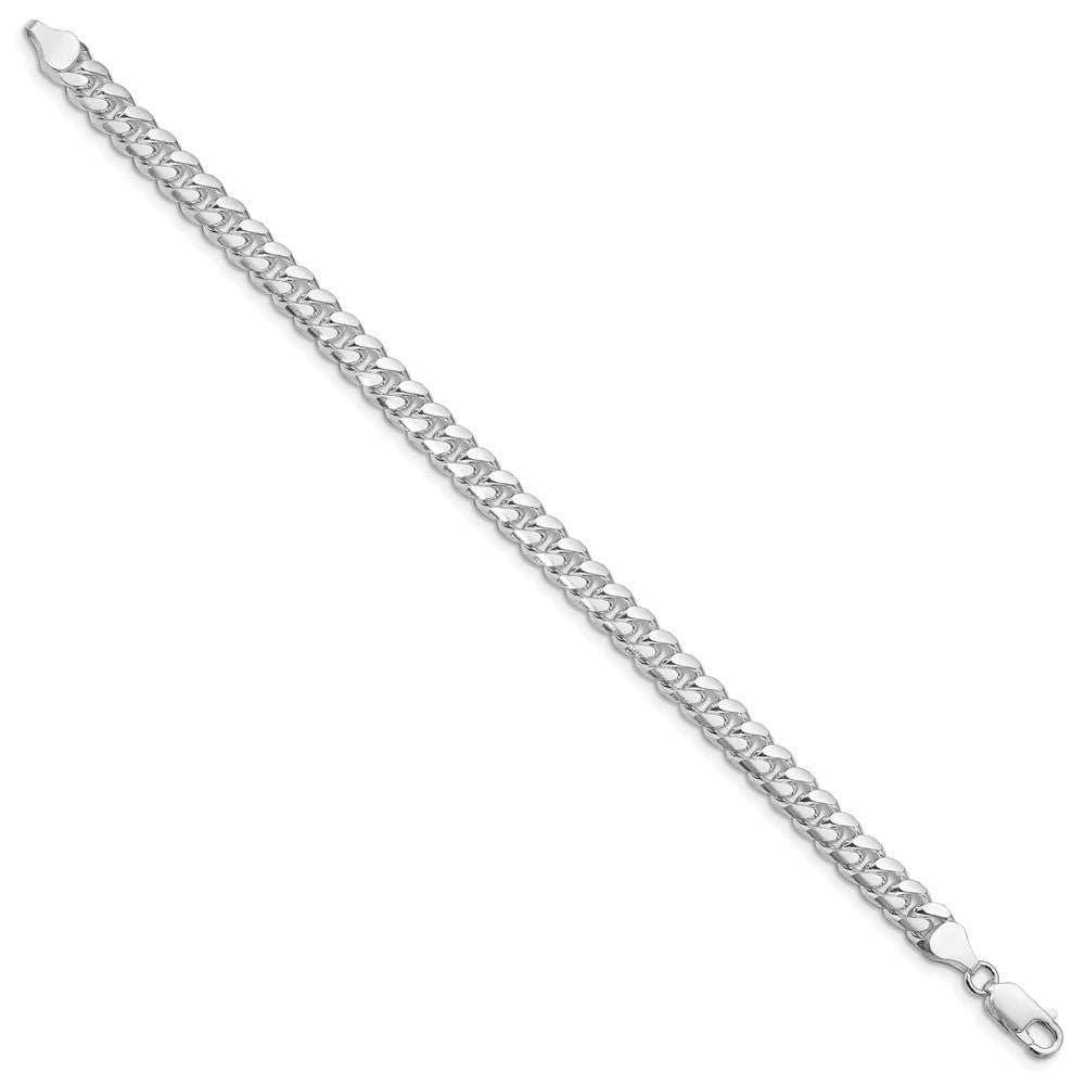 Sterling Silver Rhodium-plated 7mm Domed w/ Side Diamond-Cut Curb Chain Bracelet