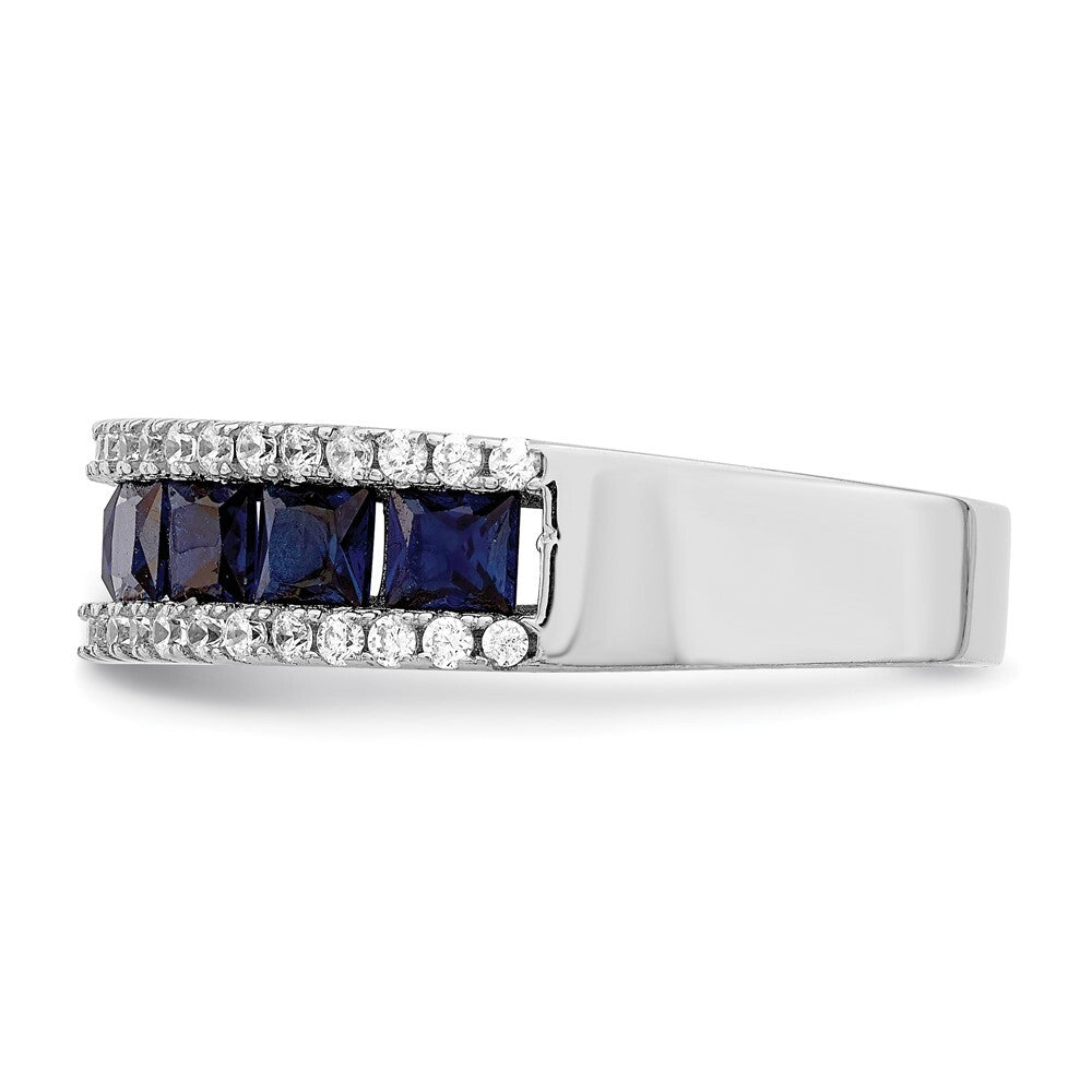 Sterling Silver Rhodium-plated Lab Cr Blue Spinel & Cubic Zirconia Ring Size 7