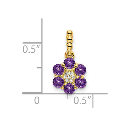 14k Yellow Gold Amethyst and Diamond Floral Pendant