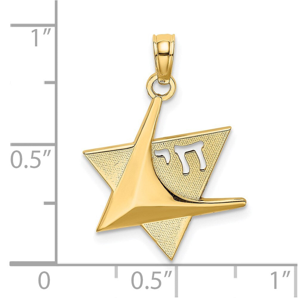 14k Yellow Gold Polished Star Of David Chai Charm Pendant for Women