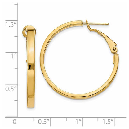 14k Yellow Gold 3x25mm Polished Square Tube Round Hoop Earrings
