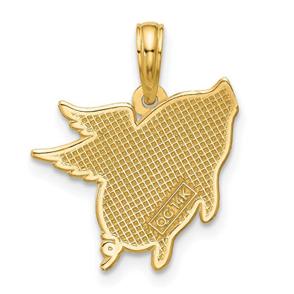14k Yellow Gold Polished Flying Pig Pendant for Women