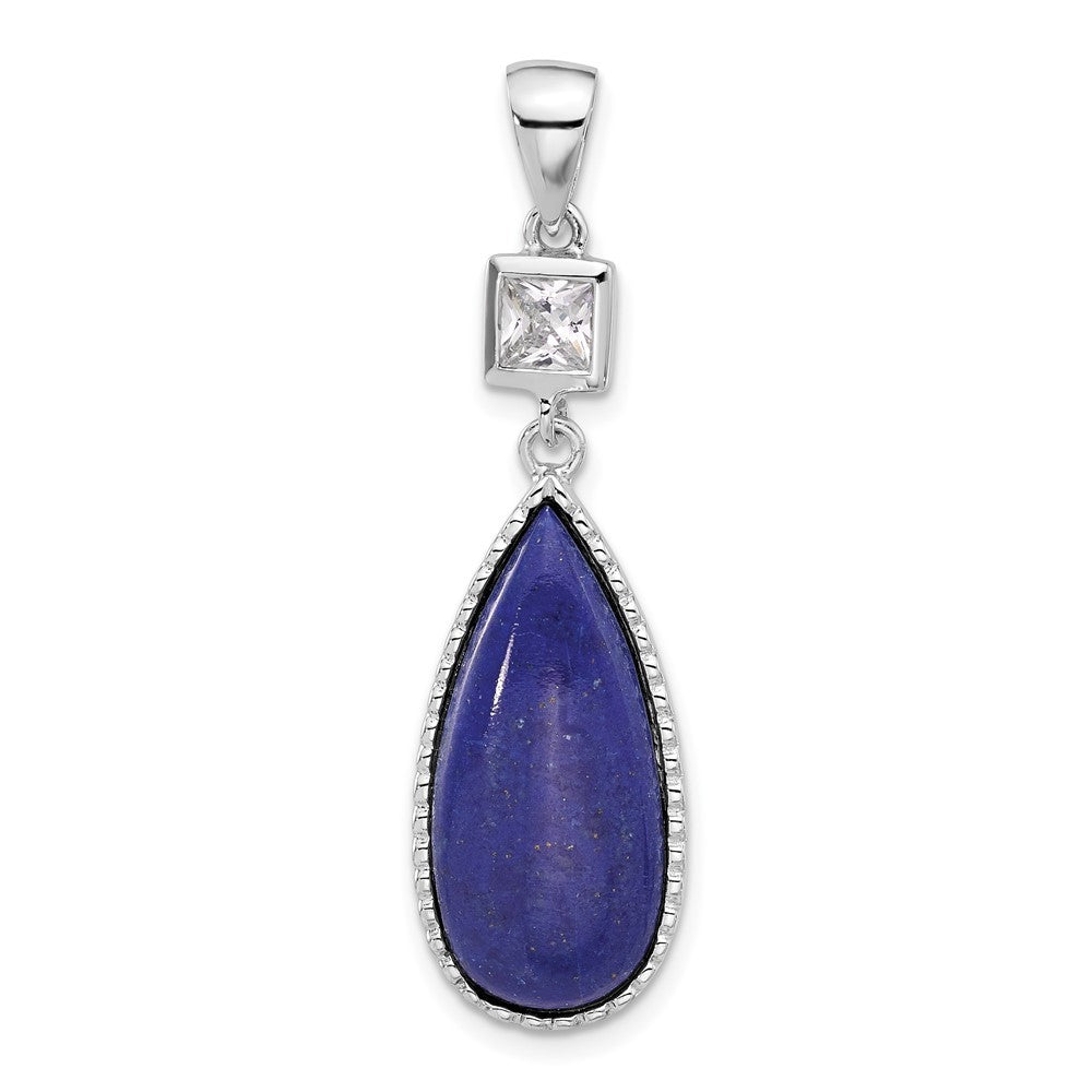 Sterling Silver Rhodium-plated Lapis Lazuli and Cubic Zirconia Pendant