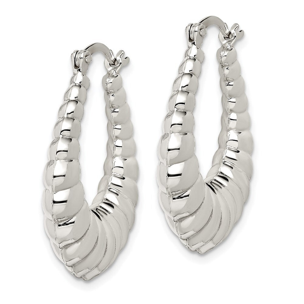 Sterling Silver Rhodium-plated Polished Shrimp Oval Hoop Earrings