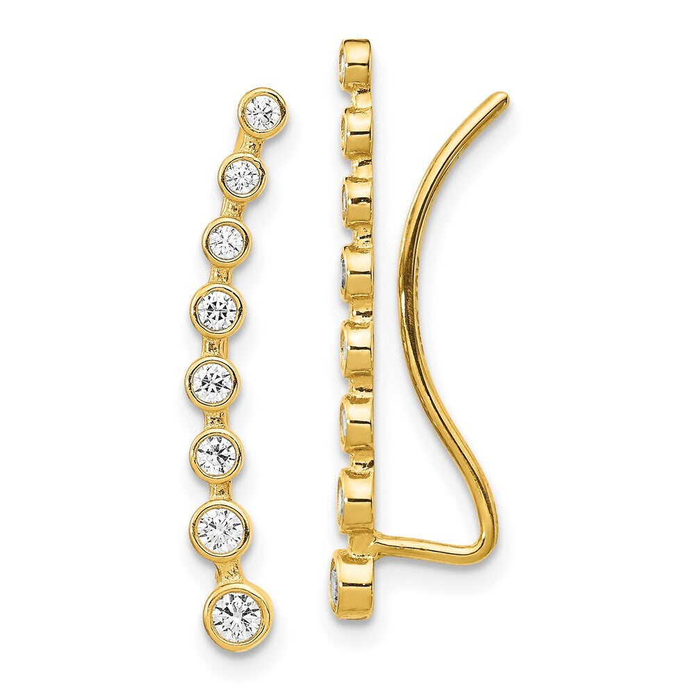 14k Yellow Gold Cubic Zirconia Ear Climber Stud Earrings Gift for Women