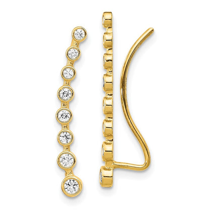 14k Yellow Gold Cubic Zirconia Ear Climber Stud Earrings Gift for Women