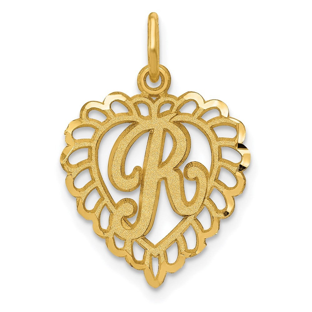 14k Yellow Gold Heart Letter R Charm
