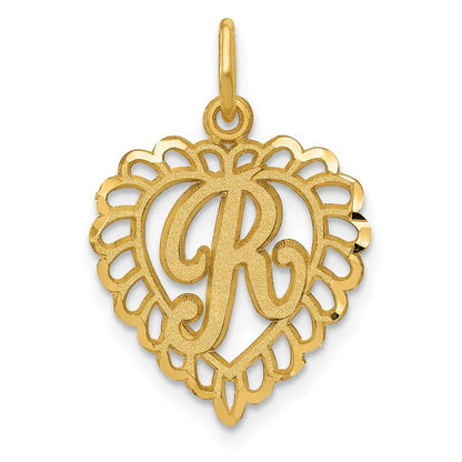 14k Yellow Gold Heart Letter R Charm