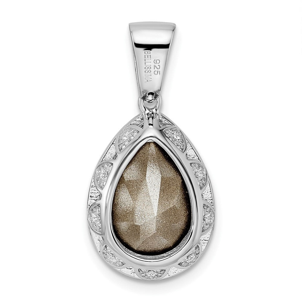 Sterling Silver Rhodium-plated Cubic Zirconia & Dk Purple Crystal Pendant