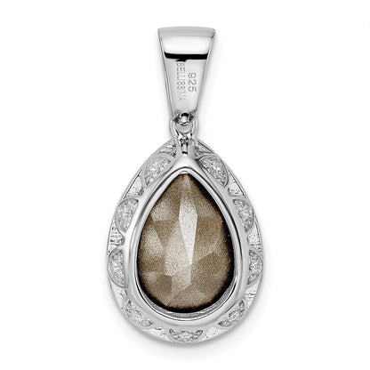 Sterling Silver Rhodium-plated Cubic Zirconia & Dk Purple Crystal Pendant