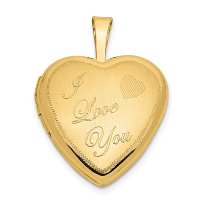 14k Yellow Gold 16mm Polished & Satin I LOVE YOU Heart Locket Pendant for Women