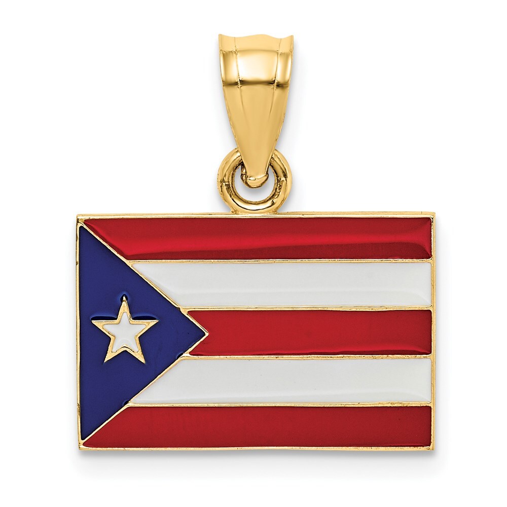 14k Yellow Gold Solid Enameled Puerto Rico Flag Pendant for Women
