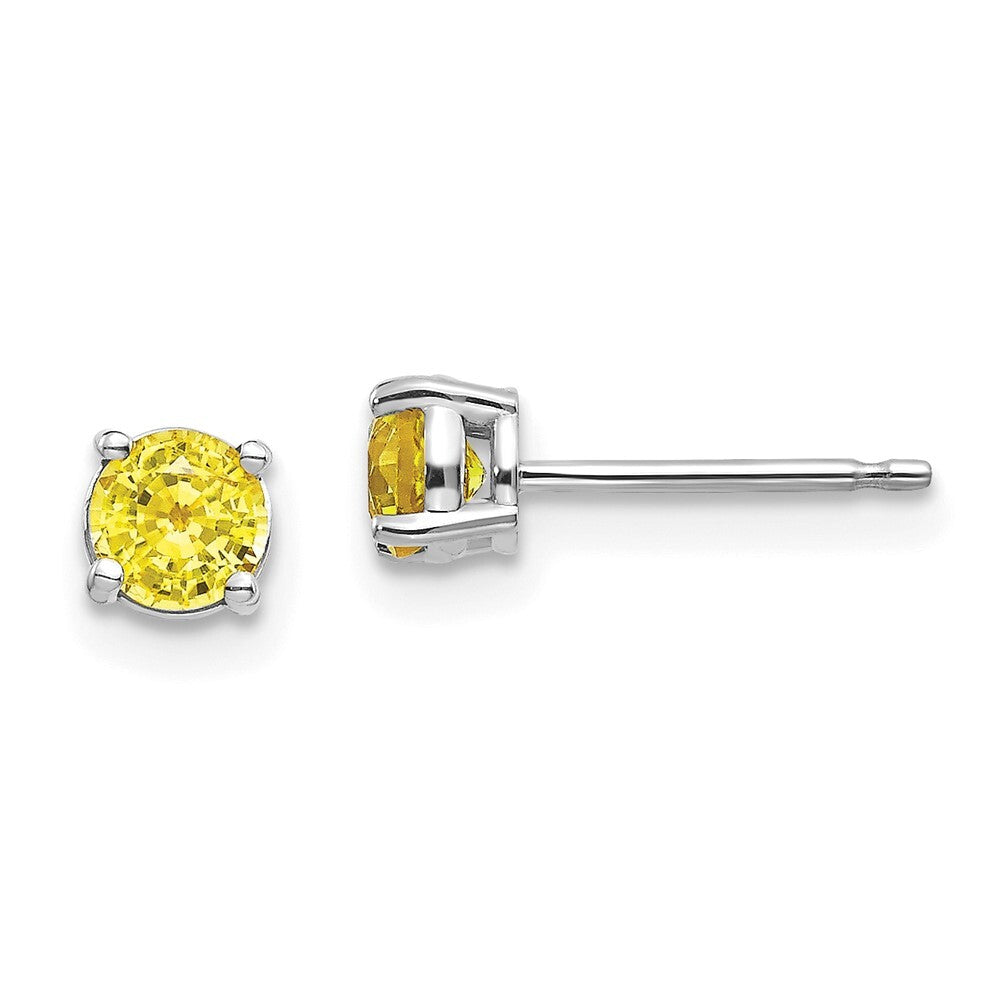14k White Gold Yellow Sapphire Stud Earrings Gift for Women