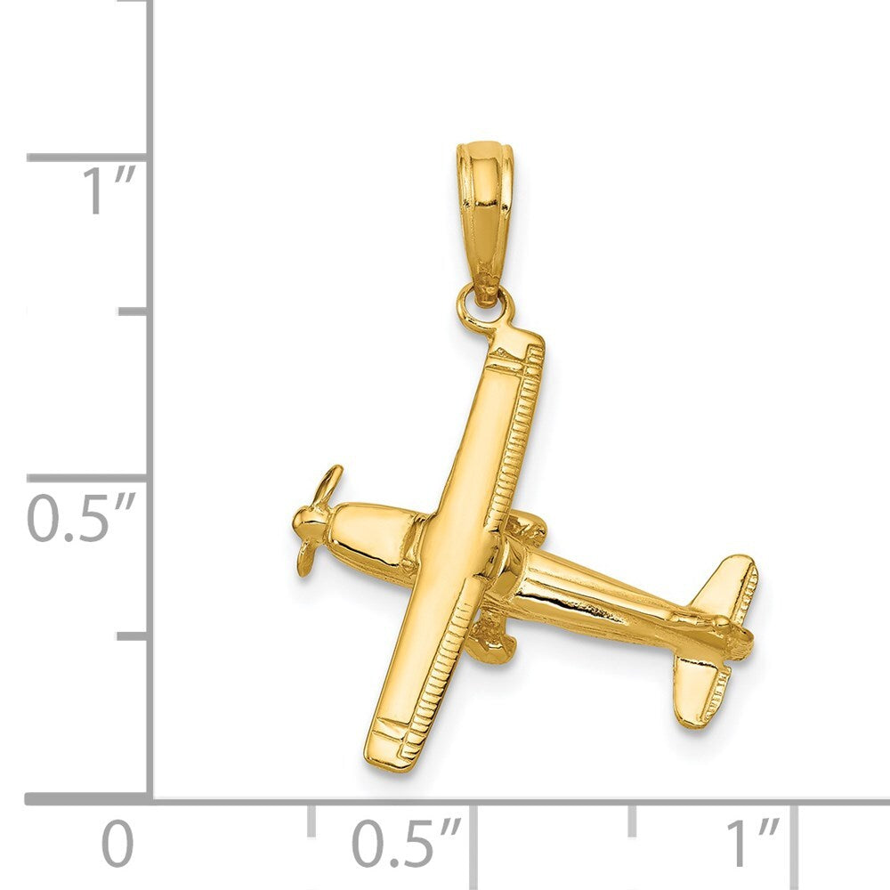14k Yellow Gold 3-D High-Wing Airplane Pendant