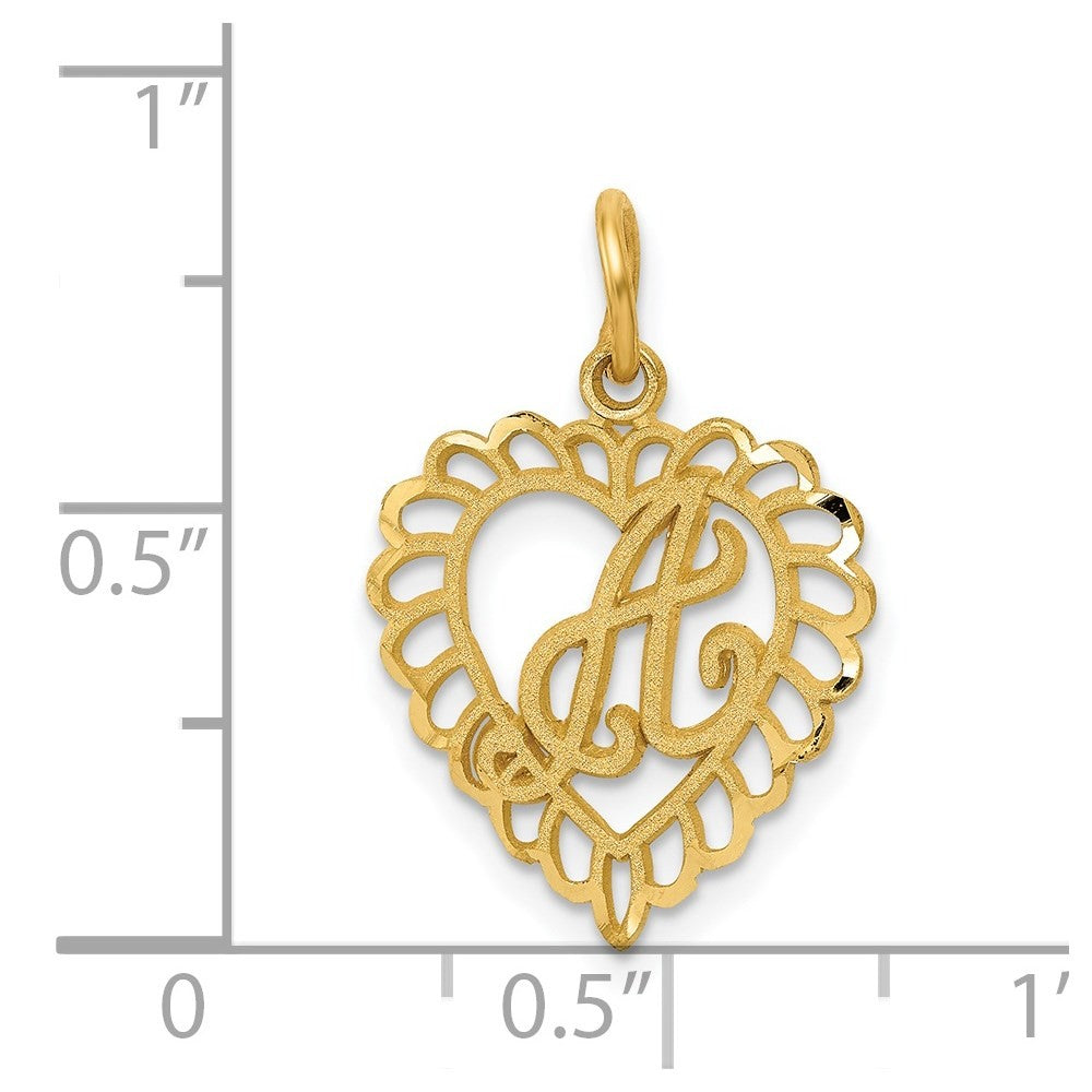 14k Yellow Gold Heart Letter A Charm Pendant