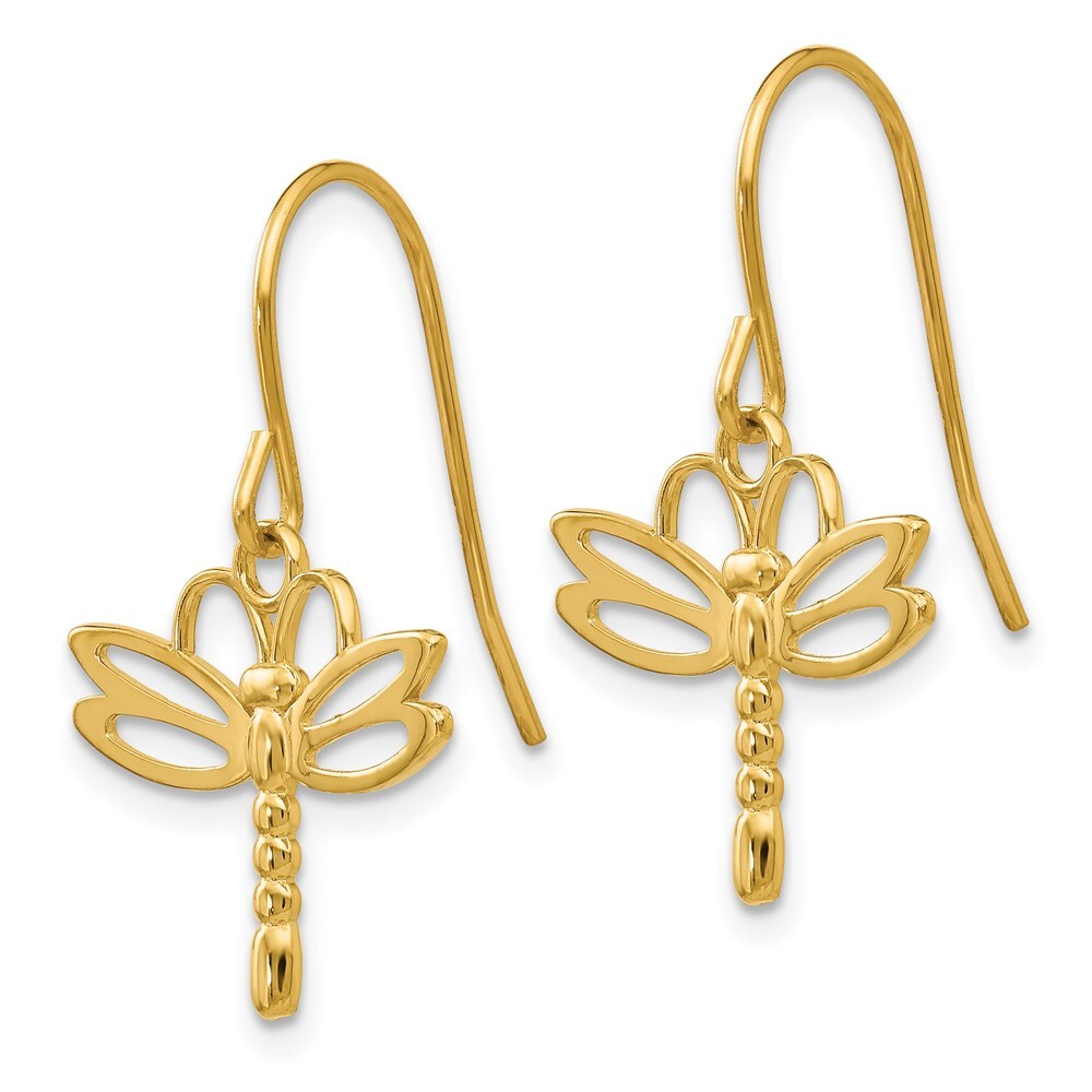 14k Yellow Gold Dragonfly Shepherd Hook Earrings