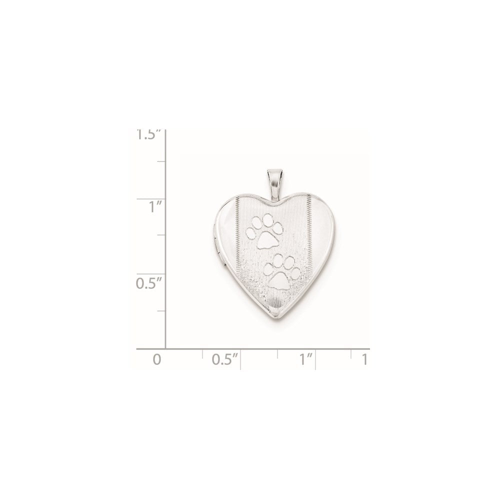 Sterling Silver Rhodium-plated Textured & Polished Paw Prints Heart Locket