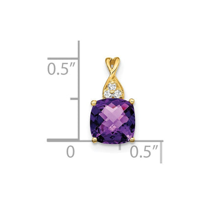 14k Yellow Gold Checkerboard Amethyst and Diamond Pendant