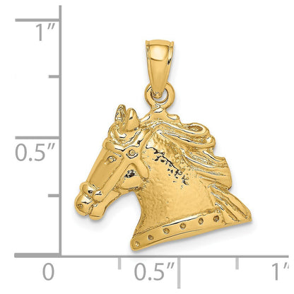 14k Yellow Gold Textured Horse Head Charm Pendant for Women