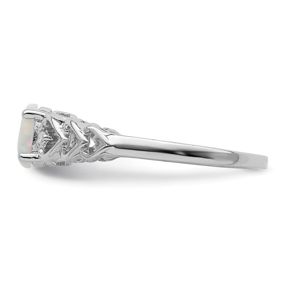 Sterling Silver Rhodium-plated Created Opal & Diamond Ring