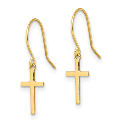 14k Yellow Gold Dangle Cross Shepherd Hook Earrings