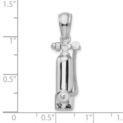 Sterling Silver Rhodium-Plated 3D Single Scuba Tank with Hose Pendant