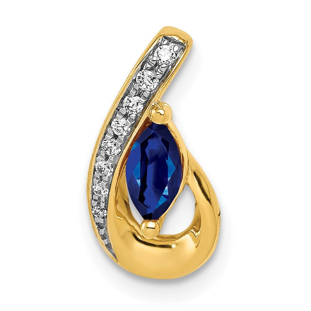 14k Yellow Gold Diamond and .28 Sapphire Teardrop Slide Pendant for Women