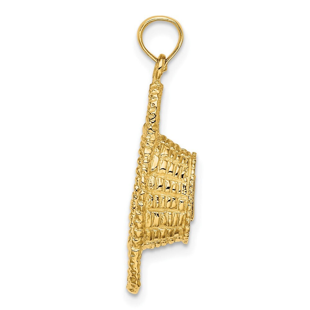 14k Yellow Gold 3-D 2 Handles Oval Basket Charm Pendant for Women