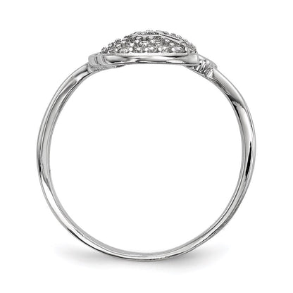 Sterling Silver Rhodium-plated Cubic Zirconia Heart Lock and Key Ring Size 7
