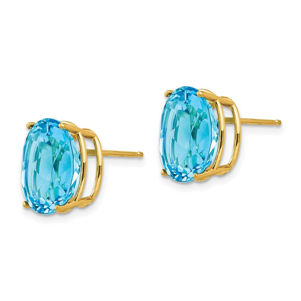 14k Yellow Gold 12x10mm Oval Blue Topaz Stud Earrings