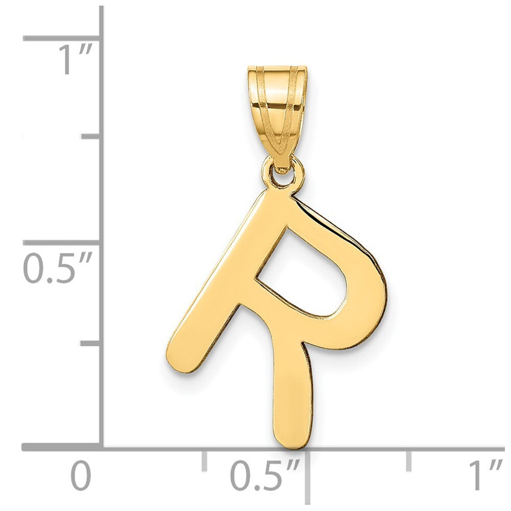 14k Yellow Gold Polished Bubble Letter R Initial Pendant for Women