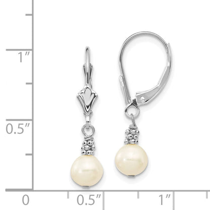 14k White Gold 5-6mm White Semi-round Freshwater Cultured Pearl Dangle Earrings