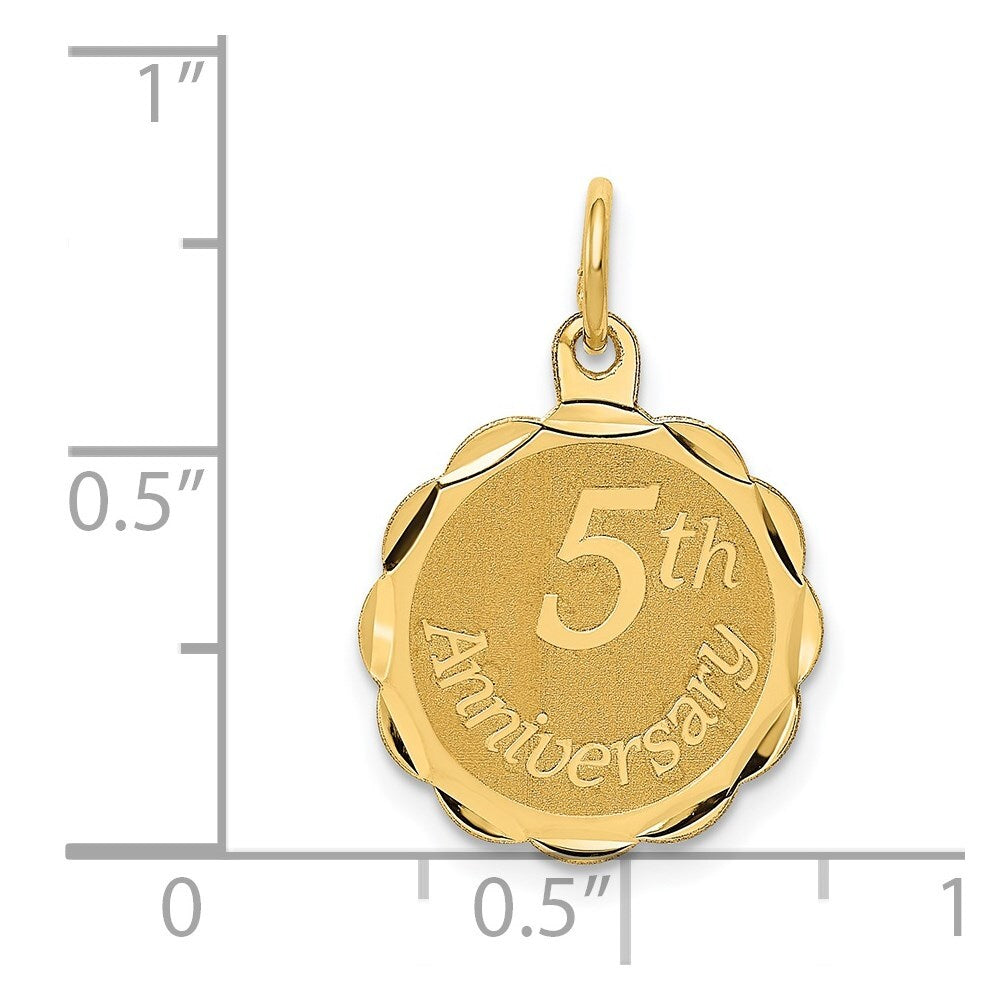 14k Yellow Gold Happy 5th ANNIVERSARY Charm Pendant for Women